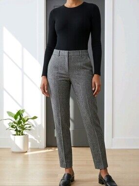 White House Black Market Gray Pinstripe Trousers 8 Long